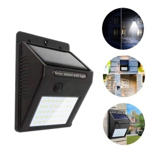 Lampă solară LED de perete din plastic, neagră, cu senzor PIR și senzor de noapte CDS