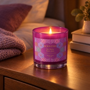 Lumânare parfumată în pahar de sticlă mov, aromă trandafir, in cutie cadou, 13 × 9 cm - Img 2