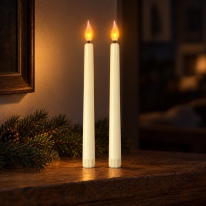 Lumânări LED conice, set 2 bucăți, pe baterii, culoare fildeș, efect flacără realist, 25cm - Img 3