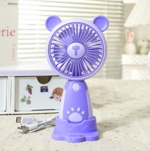 Mini Ventilator Portabil USB cu 3 Viteze, Suport Telefon si Baza, Model Urs, Mov
