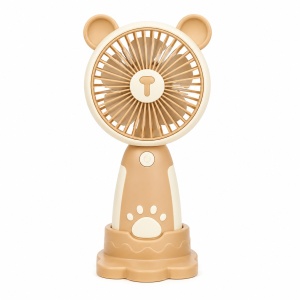 Mini Ventilator Portabil USB cu 3 Viteze, Suport Telefon si Baza, Model Urs, Bej - Img 5