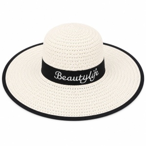 Palarie de Soare Alba pentru Femei cu Banda Decorativa si Protectie UV