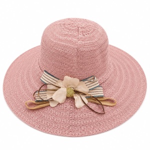 Pălărie de Soare Damă Roz cu Floare Decorativă și Bor Lat – Elegantă