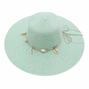 Pălărie de Soare Damă Verde Mentă cu Bor Lat și Accesorii Boho