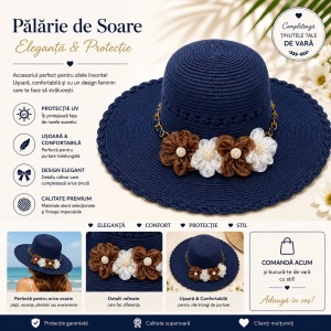 Palarie de Soare pentru Femei Bleumarin cu Floricele – Model Elegant de Vara - Img 2
