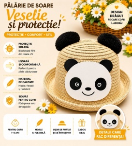 Palarie de Vara Bej cu Panda pentru Copii, Protectie UV si Design Adorabil - Img 2