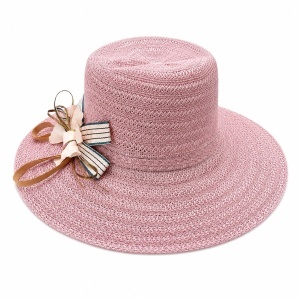 Palarie de Vara Eleganta pentru Femei, Roz Pastel cu Bor Lat si Detalii Decorative