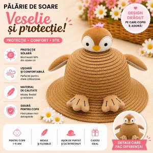 Palarie de Vara Maro pentru Copii, cu Design Pinguin si Protectie UV - Img 2