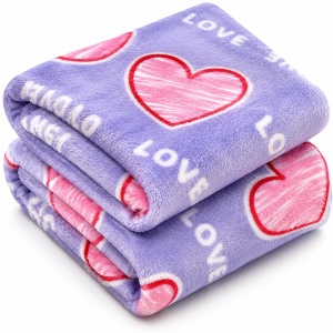 Patura Cocolino Pufoasa cu Inimi Love, 200x220 cm, Mov Deschis