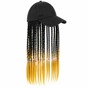 Peruca impletita negru cu ombre galben 50 cm cu sapca neagra