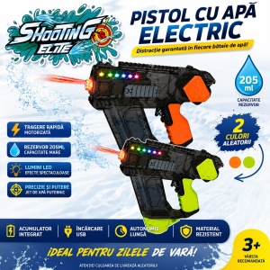Pistol cu Apă Electric pentru Copii, Acumulator Reîncărcabil USB, Lumini LED, Rezervor 205 ml, Culoare Aleatorie