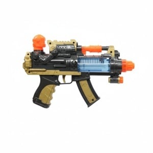 Pistol jucarie electric 26.5 cm cu lumini si sunet, model negru-auriu - Img 2