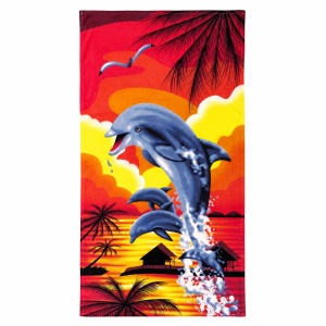 Prosop de Plajă model exotic cu delfini 70x140 cm – Microfibră Premium cu Delfini și Apus Exotic - Img 2