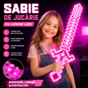 Sabie de jucărie roz, cu lumini , 54 cm – sabie din plastic pentru copii - Img 2