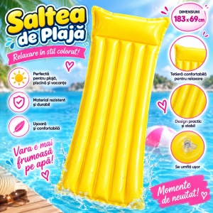 Saltea Gonflabilă Galbenă pentru Plajă și Piscină, 183 x 69 cm - Img 3