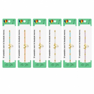 Set 12 Brățări cu Pandantiv Delfin, Reglabile, Multicolore, cu Mărgele Decorative și Detalii Aurii - Img 1