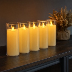 Set 12 lumanari LED decorative in tub plastic transparent, efect flacara, 10,5x5,5cm - Img 3