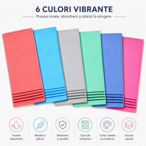 Set 12 Prosoape de Baie 45x95 cm, Multicolore, Moi și Absorbante, Uscare Rapidă,