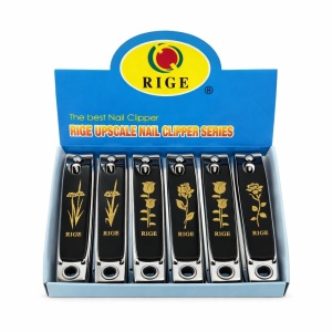 Set 12 unghiere profesionale RIGE din otel inoxidabil, design negru cu auriu