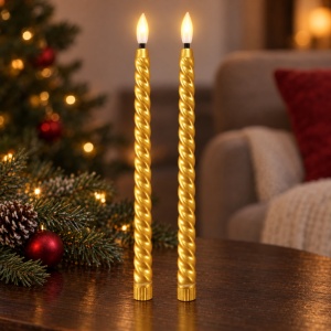 Set 2 buc Cu Lumânări LED aurii, model răsucit, efect flacără realist, 25 cm - Img 4