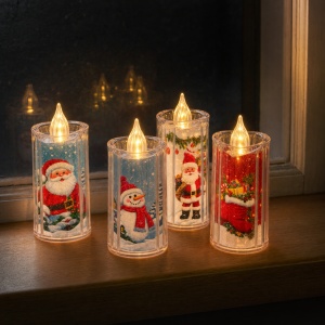 Set 24 lumânări LED decorative de Crăciun, fără flacără, diverse modele, plastic, 8x4cm - Img 3