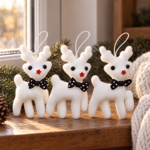 Set 3 figurine reni decorativi, material alb, cu fir pentru agatare, 18x11x4cm - Img 3