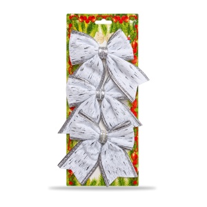 Set 3 fundițe decorative de Crăciun, alb cu argintiu, 35x14cm
