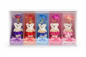 Set 5 ursuleti cu floare artificiala LED si baterii incluse, Happy Every Day, 25 x 9.5 cm - Img 2