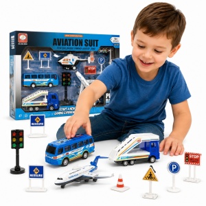 Set jucarii aeroport -avion, elicopter, masini si accesorii trafic - Img 2