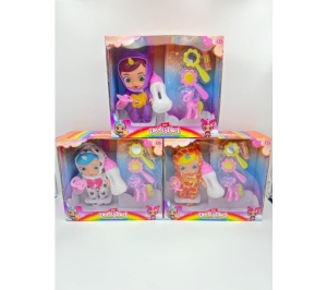 Set papusa bebelus, mov, suzeta si biberon, 27x23.5 cm, pentru ingrijire si joaca