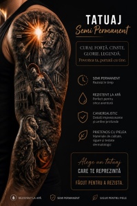 Tatuaj Semipermanent, Model cu Leu si Gladiator Roman, 45 cm - Img 2