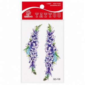 Tatuaj Temporar Semipermanent cu Flori Mov în Acuarelă 10 cm – Design Floral Elegant și Delicat