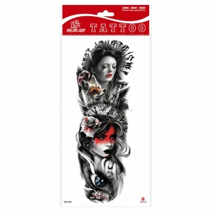 Tatuaj Temporar Semipermanent Femei Mistice și Ceas – Design Artistic Realist, 45 cm