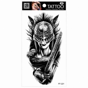 Tatuaj Temporar Semipermanent Războinică Nordică cu Sabie și Coif Viking – 18 cm, Rezistent la Apă