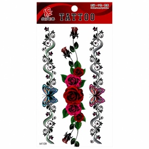 Tatuaj Temporar Semipermanent Trandafiri și Fluturi Colorati – 18 cm, Rezistent la Apă
