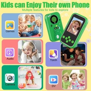 Telefon copii model dinozaur verde cu camera jocuri muzica si ecran color - Img 2