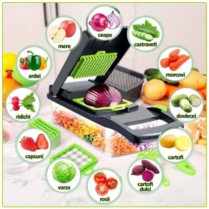 Tocator manual multifunctional legume 14 piese, feliere si cuburi, recipient colectare - Img 4