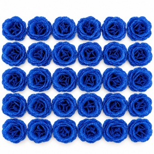 Trandafiri artificiali cu sclipici, set 30 bucăți, albastru-închis, plastic, 8cm - Img 2