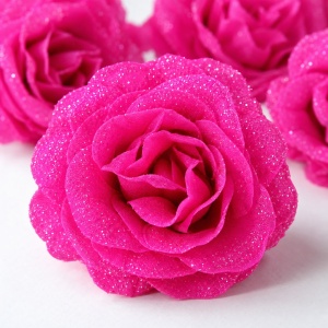 Trandafiri artificiali cu sclipici, set 30 de bucăți, fucsia, plastic, 8cm - Img 5