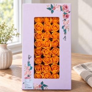 Trandafiri de săpun decorativi, portocaliu, set 50 de bucăți, 5 cm - Img 4