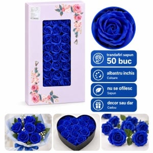 Trandafiri de săpun parfumați, set 50 de bucăți, albastru închis, 5cm
