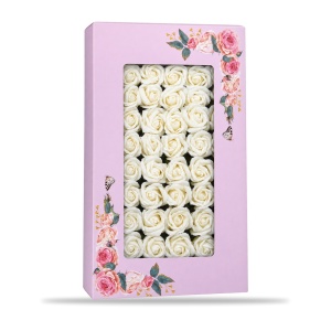 Trandafiri decorativi din săpun, set 50 bucăți, alb, cutie cadou, 5 cm - Img 2