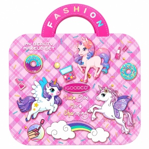 Trusă de Machiaj Unicorn pentru Copii, 24 Piese – Set Machiaj cu Oglindă, Pensule și Accesorii - Img 2