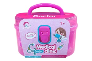 Trusă medicală jucărie roz pentru copii, din plastic, set complet, 20x11x13 cm