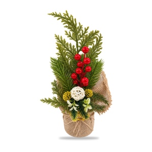 Aranjament decorativ de Crăciun cu con de brad, bilă din răchită și iută, 23x8 cm - Img 2