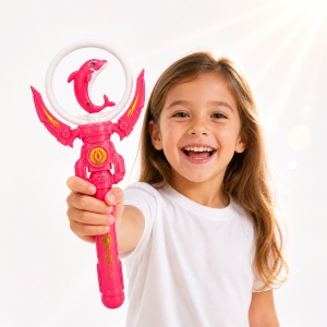 Baghetă magică cu lumini LED, delfin roz 36 cm – jucărie copii cu efecte luminoase multicolore - Img 1