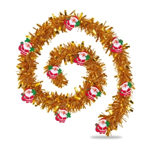 Beteală de Crăciun aurie cu ornamente Moș Crăciun, plastic, 200 cm, diametru 9 cm - Img 3