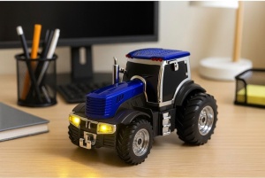 Boxa portabila Bluetooth tractor vintage, radio FM, USB, TF, AUX, TWS, lumini LED, albastru indigo - Img 4