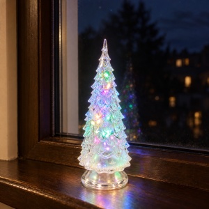 Brad decorativ luminos de Crăciun cu LED multicolor, alimentare baterii, plastic tip sticlă, 13,5 cm - Img 4