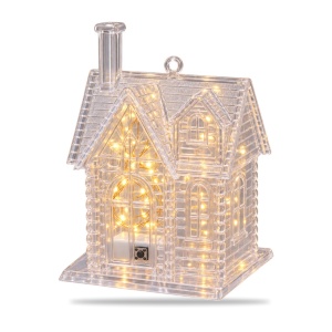 Casuta decorativa luminoasa cu LED, plastic transparent, buton de pornire, 10x8x6cm
